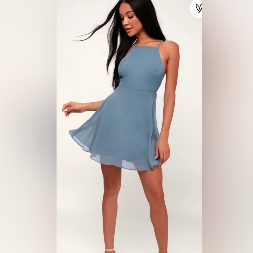 Elegant Blue Sleeveless Dress